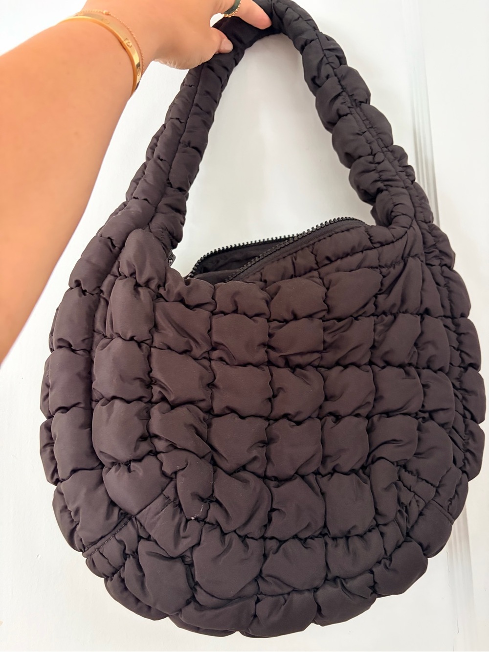 Quilted Puff Shoulder Bag in Black